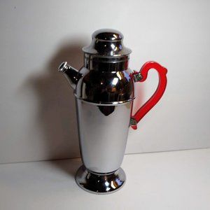 Vintage MCM chrome cocktail shaker red Bakelite